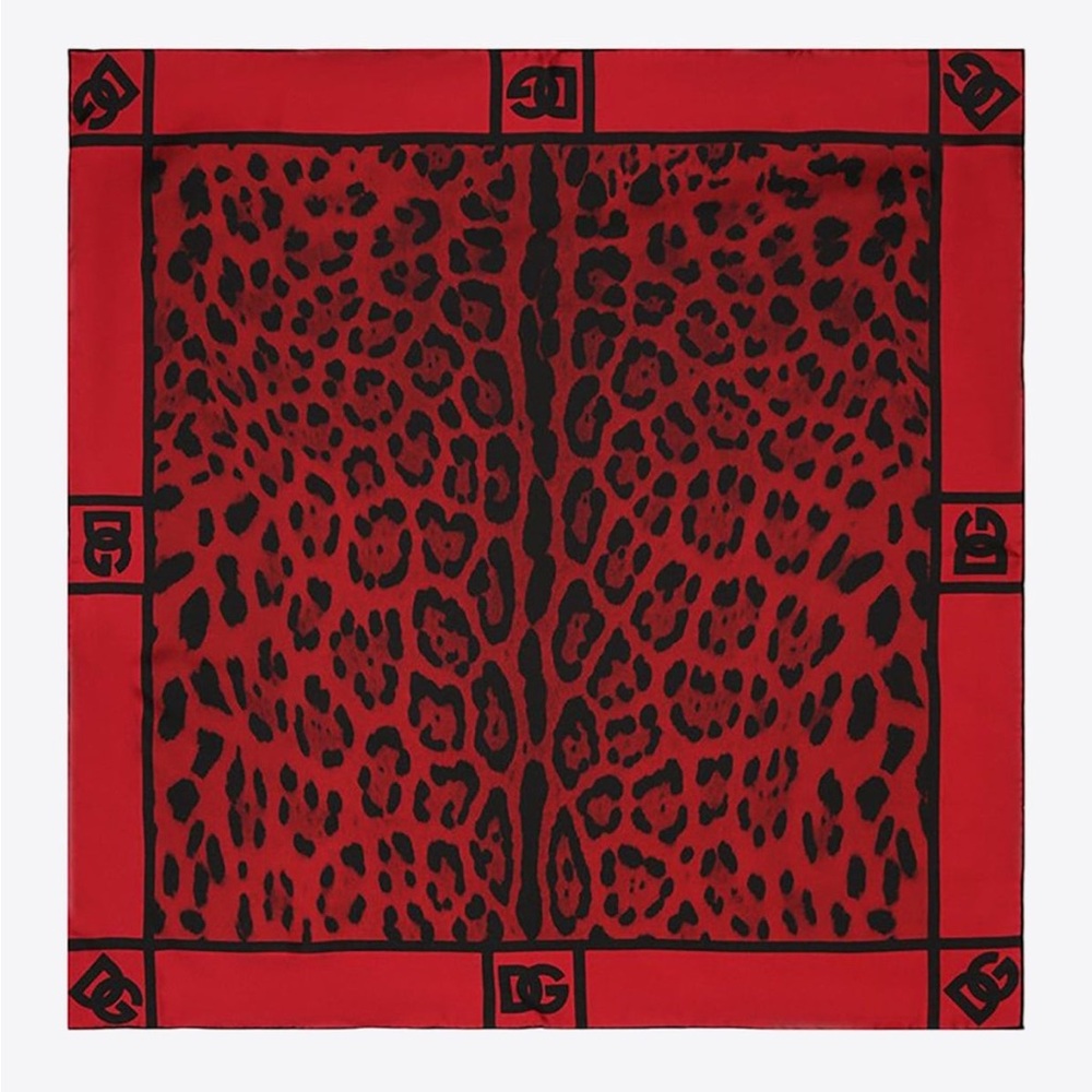 Dolce & Gabbana Red and Black Leopard Print Silk Scarf